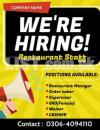 Restaurant staff required(Waiter+order taker+ GRO+Supervisor+RM+AM)